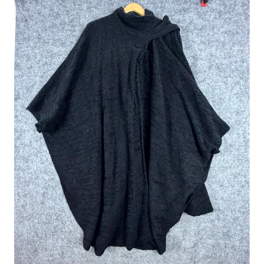 Worthington Knitted Wrap Poncho Cape Sweater Womens One Size Black Lagenlook
